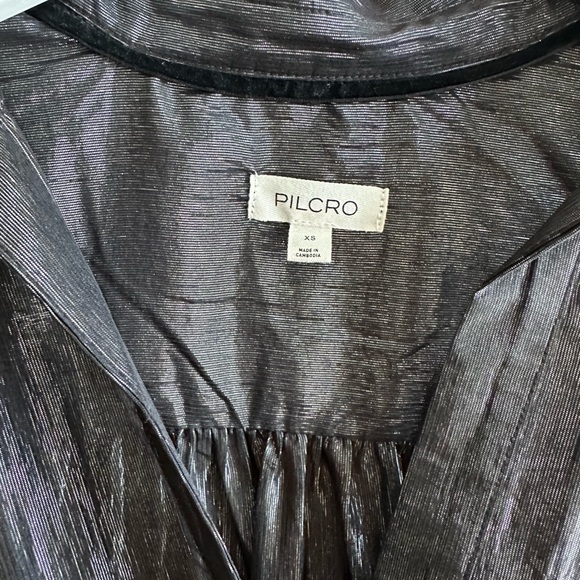 Pilcro Long Sleeve V-Neck Metallic High Low Dress. Size XS. - Picture 7 of 7